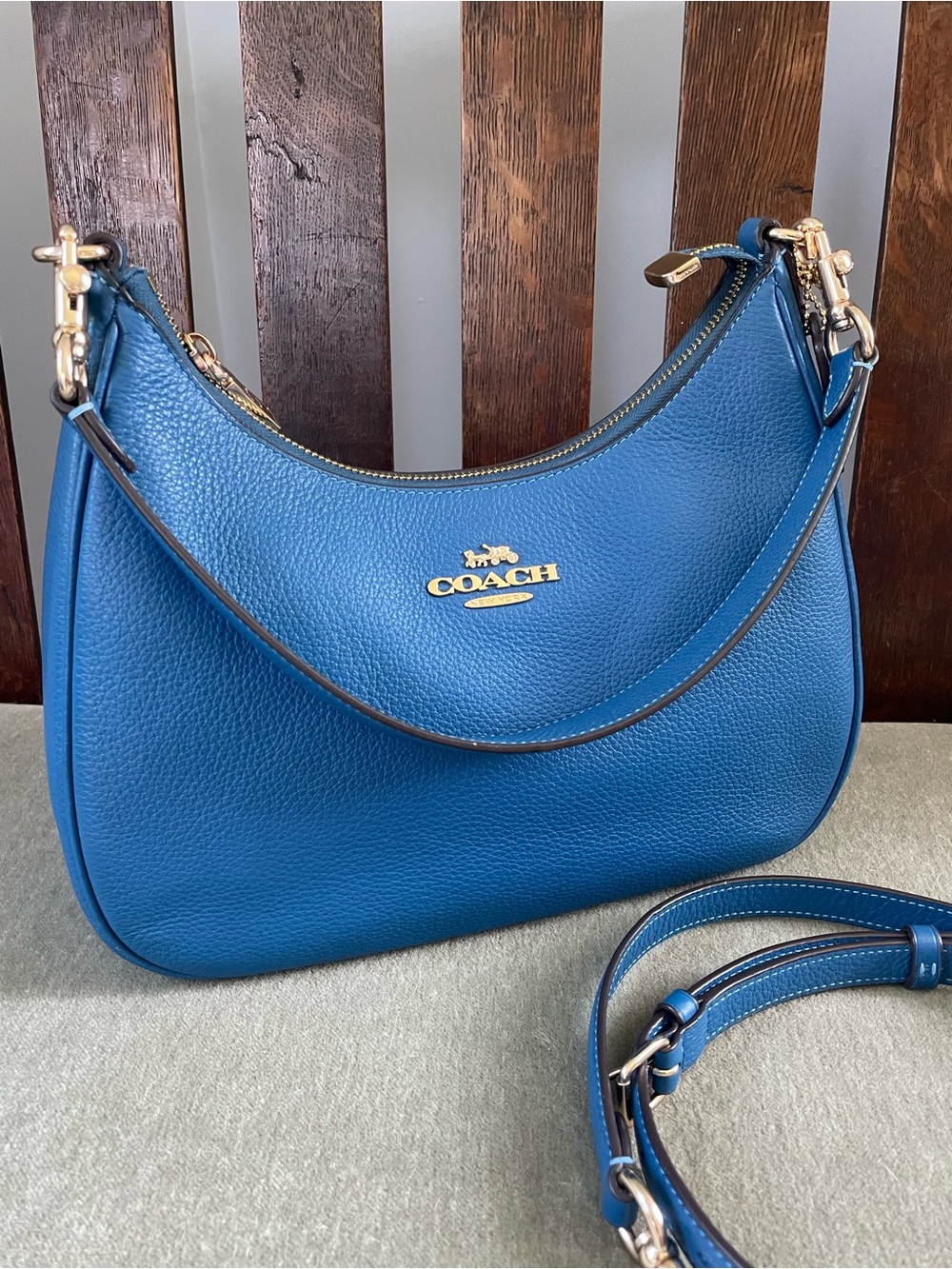 COACH Blue Pebbled Leather Teri Hobo Bag / CV935